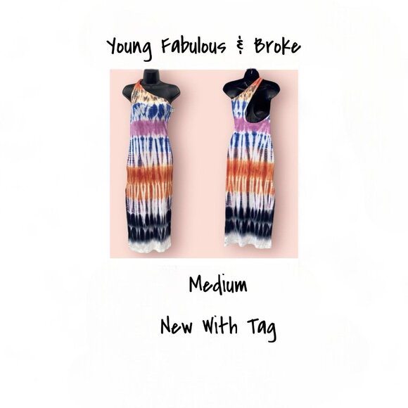 Youthful Fabulous & Broke Tie-Dye Midi Dress - One Shoulder Iggy, Medium, New - Picture 1 of 6